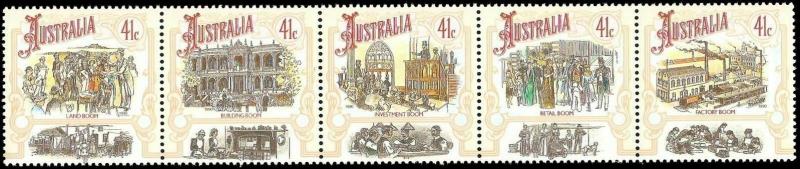 Australia Scott 1184 MNH, 1990 issue, Colonial paintings, strip of 5