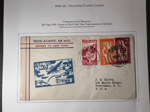 1939 Portugal FAM 18 FFC Airmail Cover Azores to Providence RI USA via NYC