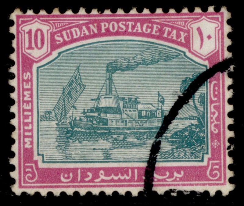 SUDAN GVI SG D14, 10m green & mauve, FINE USED. Cat £21.