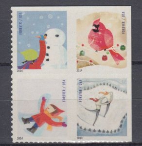 (F) USA #4941-4944 4944a Winter Fun  Block of 4 Forever from ATM Booklet MNH