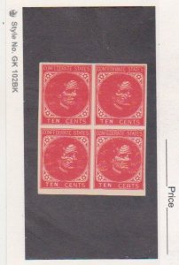 Confederate States CSA # 14 Reprint, Light Red 2c Block of 4 MNH