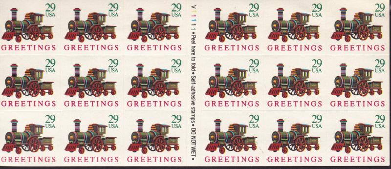 United States 1992 Pane of 18. Greetings Toy Train Self Adhesive F/VF/NH