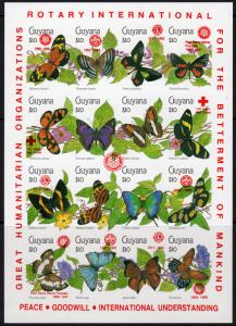 Guyana 1991 Sc#2423  Lions/Rotary/Butterflies RED OVPT.Shlt(16) ERROR IMPERF.MNH