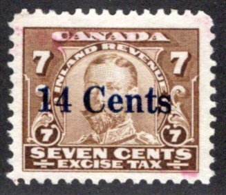 van Dam FX26 - 14 on 7c - George V Excise Tax - MNHOG - Canada