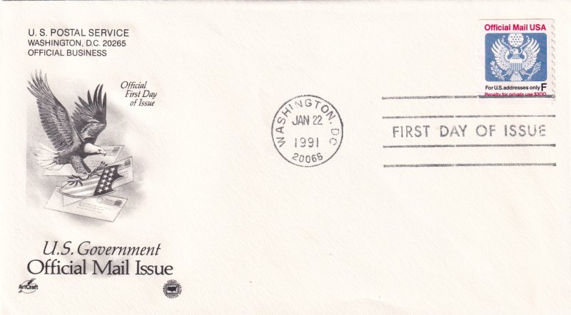 1991, F Official Mail Issue, Art Craft/PCS FDC (E11347)