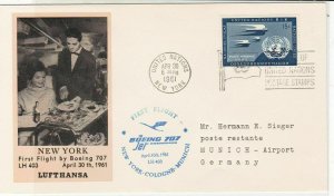 United Nations 1961 N.Y.-Cologne-Munich Boeing 707 Flight Stamps Cover Ref 28754