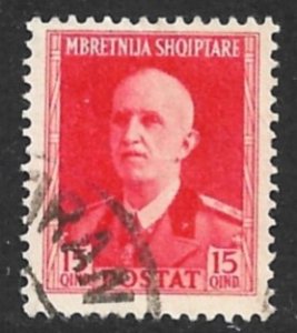 ALBANIA ITALIAN DOMINION 1939 15q VICTOR EMMANUEL III Issue Sc 315 VFU