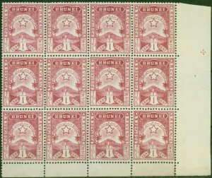 Brunei 1895 1c Brown-Lake SG2 Fine & Fresh Unused Corner Block of 12