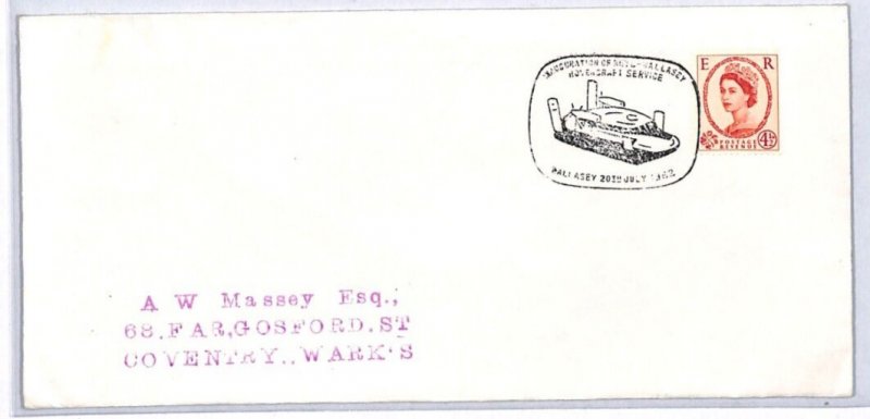 GB Wales/Lancs HOVERCRAFT FIRST FLIGHT Cover Rhyl Wallasey Coventry 1962 YW71