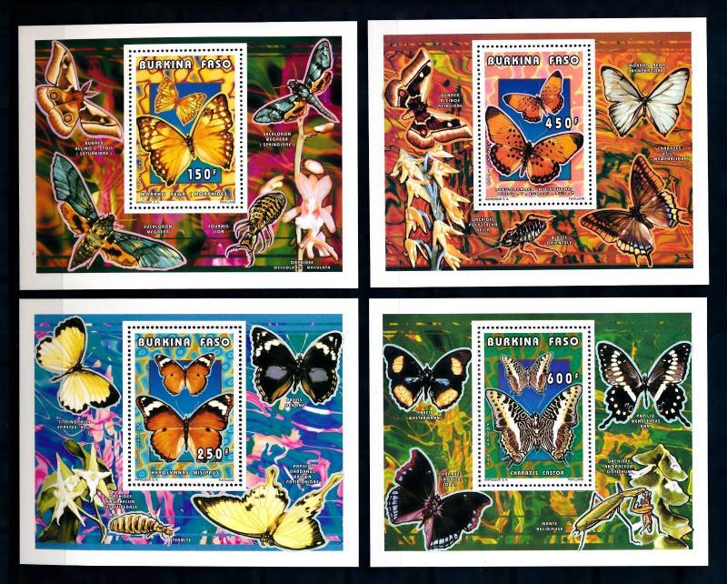 [93807] Burkina Faso 1996 Insects Butterflies Papillons 6 Single Sheets MNH