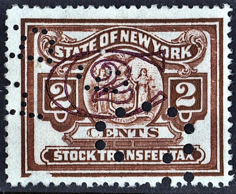 New York State $2.00 Stock Transfer Stamp (Perfin)