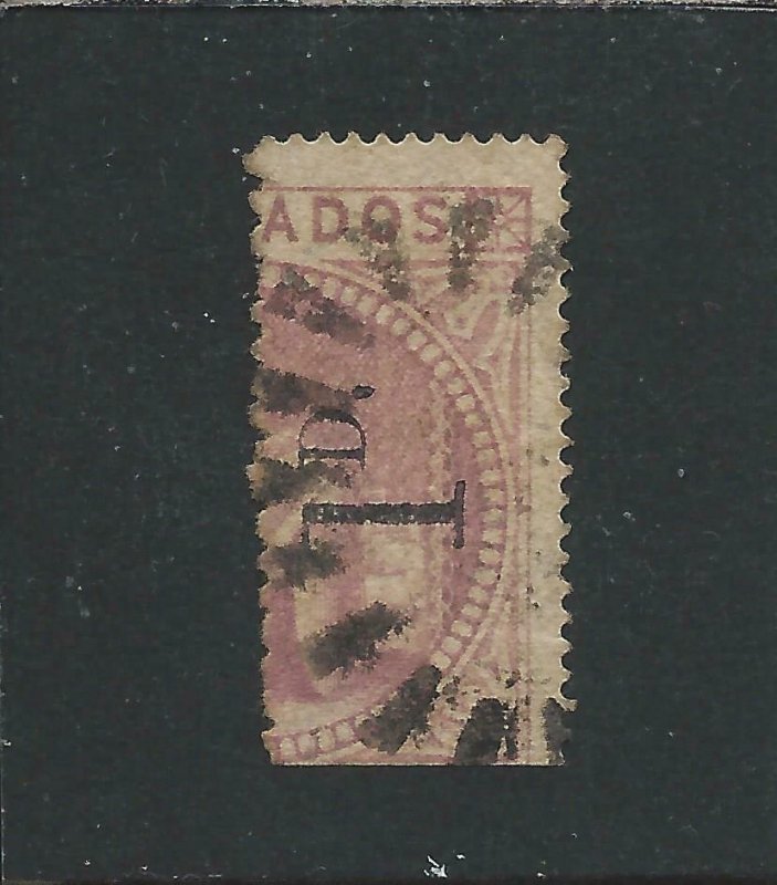 BARBADOS 1878 1d on half 5s DULL ROSE TYPE 3b (CERTIFICATE) FU SG 87 CAT £950