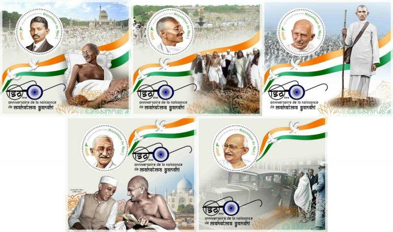 MAHATMA GANDHI 150th ANNIVERSARY INDIA PERSONALITIES MNH STAMP SET 5 SHEETS