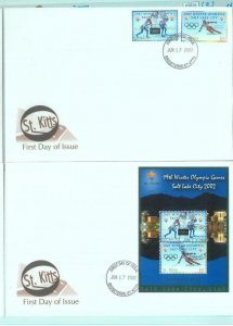83816 - St Kitts - 2 FDC Cover 2002 Winter OLYMPIC GAMES Nordic + Ski jumping