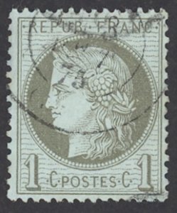 France Sc# 50 Used (a) 1870-1873 1c olive green, pale blue Ceres