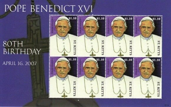 WD05/01/21-St Kitts - Pope Benedict XVI 8 Stamp  Sheet STK0714