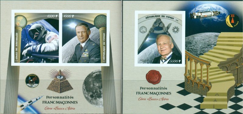 Edwin Buzz Aldrin Masons Space Science Freemasonry MNH IMPERFORATED stamp set