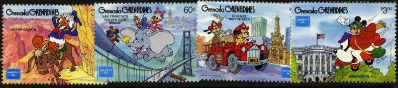 Grenada Grenadines 753-6 MNH Disney, Fire Engine, Architecture, AMERIPEX