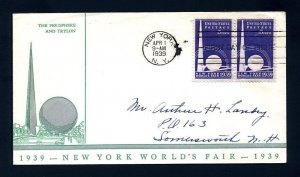 # 853 First Day Cover addressed with LinPrint cachet dated 4-1-1939