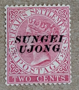 Sungei Ujong 1885 2c with capital italics, no stop.  Scott 20, CV $70.00. SG 38