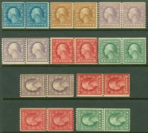 EDW1949SELL : USA 1916-18 Sc #486-90, 492-96 Coil Line pairs. F-VF, MOG Cat $545