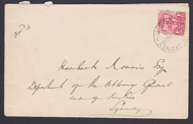 NEW SOUTH WALES 1912 1d on local cover NORTH SYDNEY cds.....................Q736