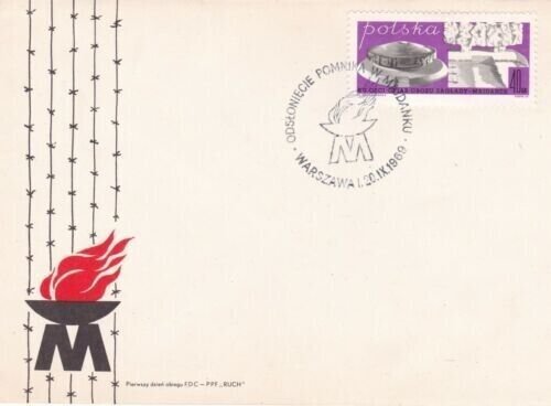 Poland 1969 Majdanek Memorial FDC Warszawa cancel unaddressed VGC