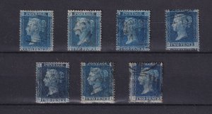 GB QV 1858/76 2d Blue Collection (7) SG45/46/47 Plates 7-15 Fine Used BP15900