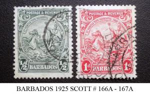 BARBADOS STAMP 1925. SCOTT # 166A - 167A. USED. ITEM 1