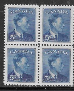 Canada  #293  5c George Vl  (MN H) block of 4 CV $5.00