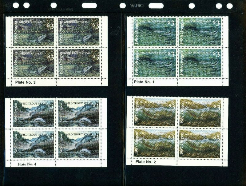 OREGON WILD TROUT PLATE BLOCK SET (13) 1986-1998 One Lot Only