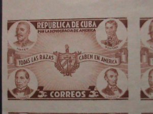 ​CUBA-1942-SC#369 80 YEARS OLD- WORLD FAMOUS PERSONS IMPERF-MNH BLOCK -VF