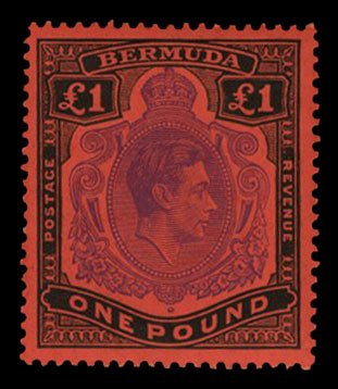 Bermuda #128 (SG 121d) Cat£55, 1938-53 George VI, £1 black and violet, perf...