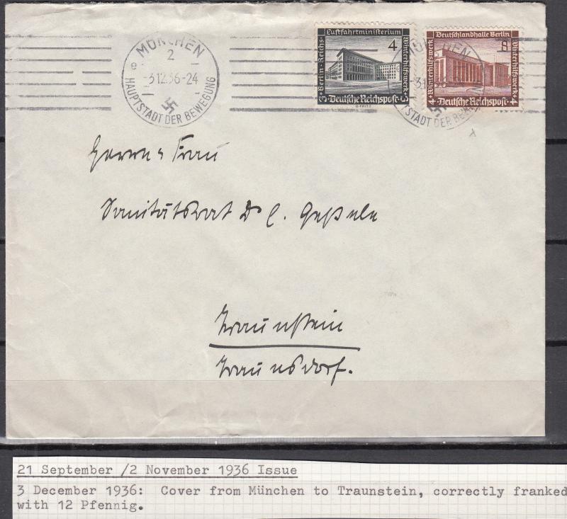 Germany - 3.12.1936 cover Munich - Trannstein correctly franked (1587)