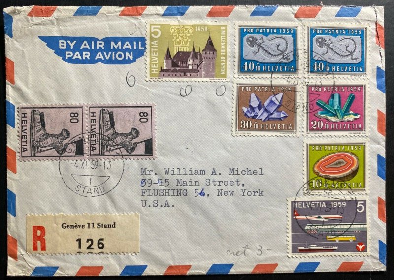 1959 Geneva Switzerland Airmail Cover To Flushing NY Usa 