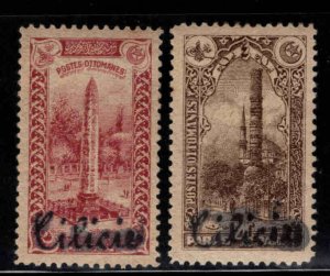 Cilicia Scott 51-52 MH* stamps overprint on Turkish stamp