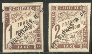 ST. PIERRE & MIQUELON #J8-9 Mint - 1892 1fr - 2fr Postage Dues