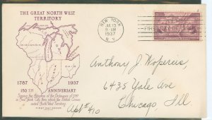 US 795 1937 3c ordinance of 1787 single on an addressed fdc, grimsland cachet