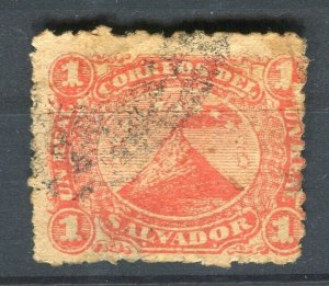 SALVADOR; 1867 early classic Volcano issue used 1r. value