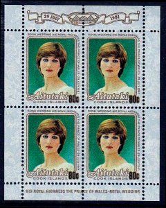 AITUTAKI SC#392 Royal Wedding HRH Prince Charles Diana M/S (1981) MNH