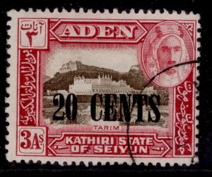 ADEN - Kathiri GVI SG23, 20c on 3a sepia & carmine, FINE USED.