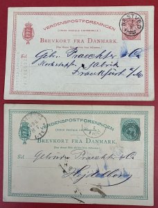 Denmark, 1887-1888, Lot of two, 10 ore Postal Cards, both sent to Germany 