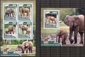 Central African Republic 2016 Animals Elephants Sheet + S/S MNH