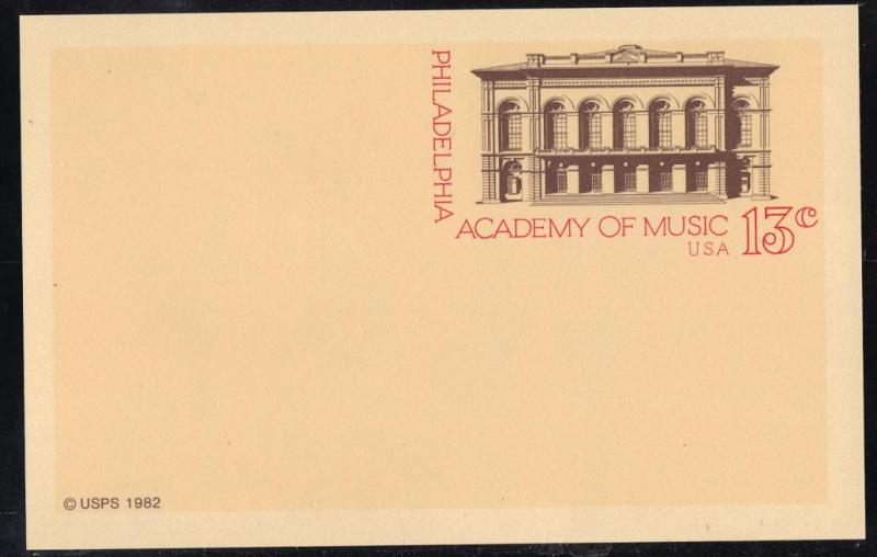 US 1982 Unused Academy of Music 13 Cent Postcard