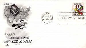 USA 1974 FDC Sc 1511 Artcraft Cachet Zip Code System Mr Zip First Day Cover