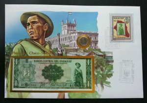 Paraguay Chago Soldier 1985 FDC (banknote coin cover) *rare