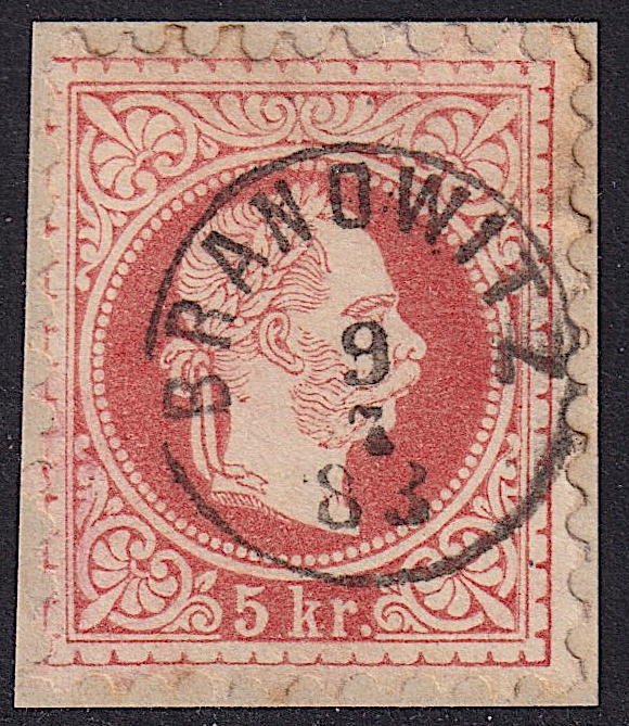 Austria - 1876 - Scott #36 - used on piece - BRANOWITZ thimble pmk Czech Rep.