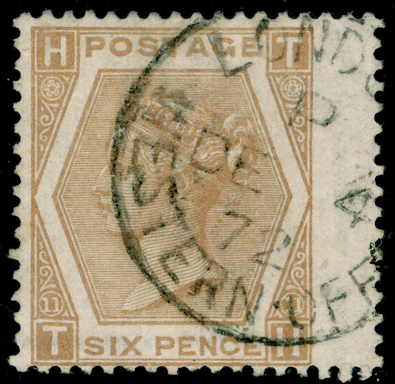 SG123, 6d pale buff plate 11, FINE USED, CDS. Cat £125. TH