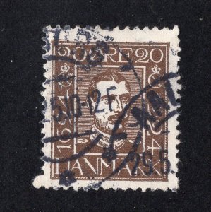 Denmark 1924 20o dark brown Christian X, Scott 172 used, value = $7.00