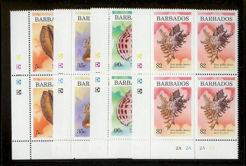 BARBADOS Sc#936-939 Complete Mint Never Hinged PLATE BLOCK Set